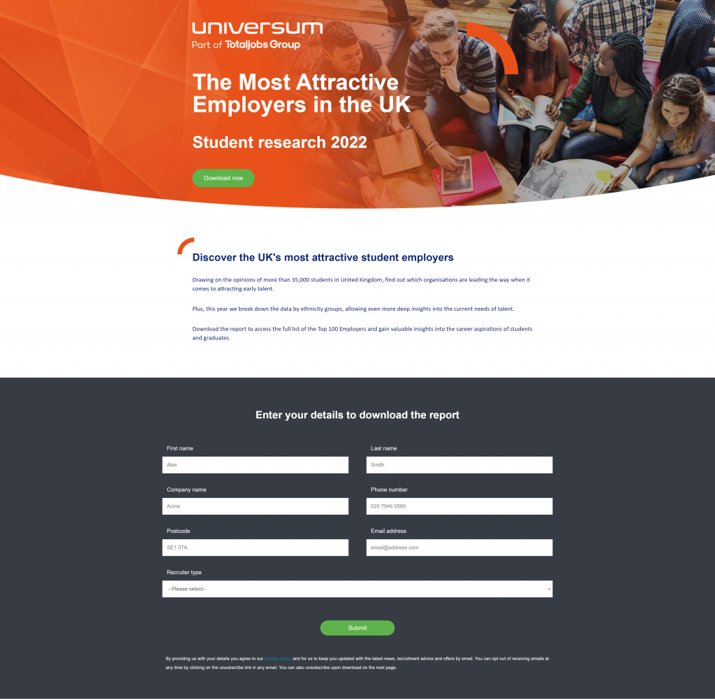 A gated landing page on the Totaljobs main site to promote a report from one of their sub-brands.